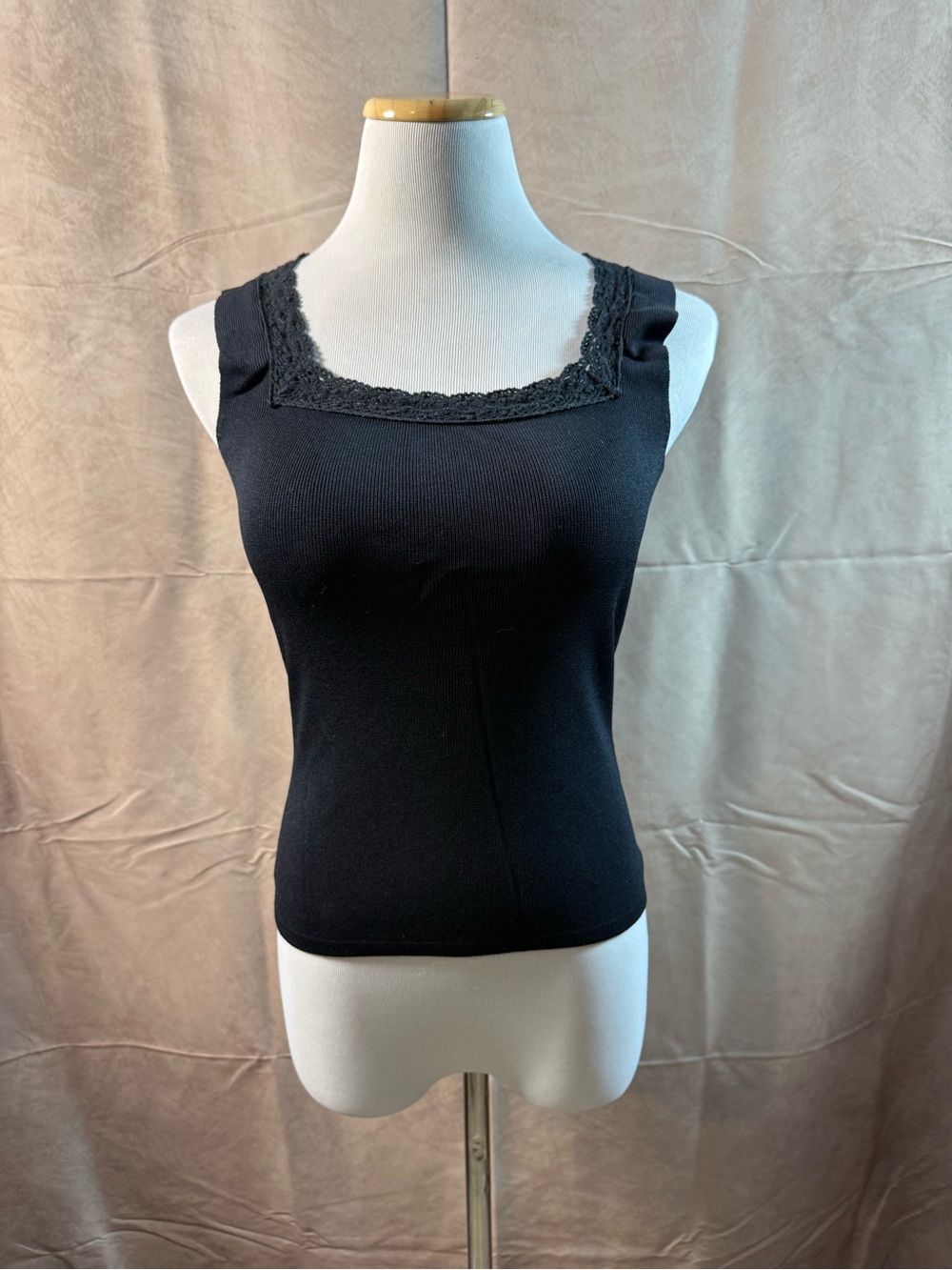 84-Michelle Nicole Black Lace-Trim Square Neck Tank